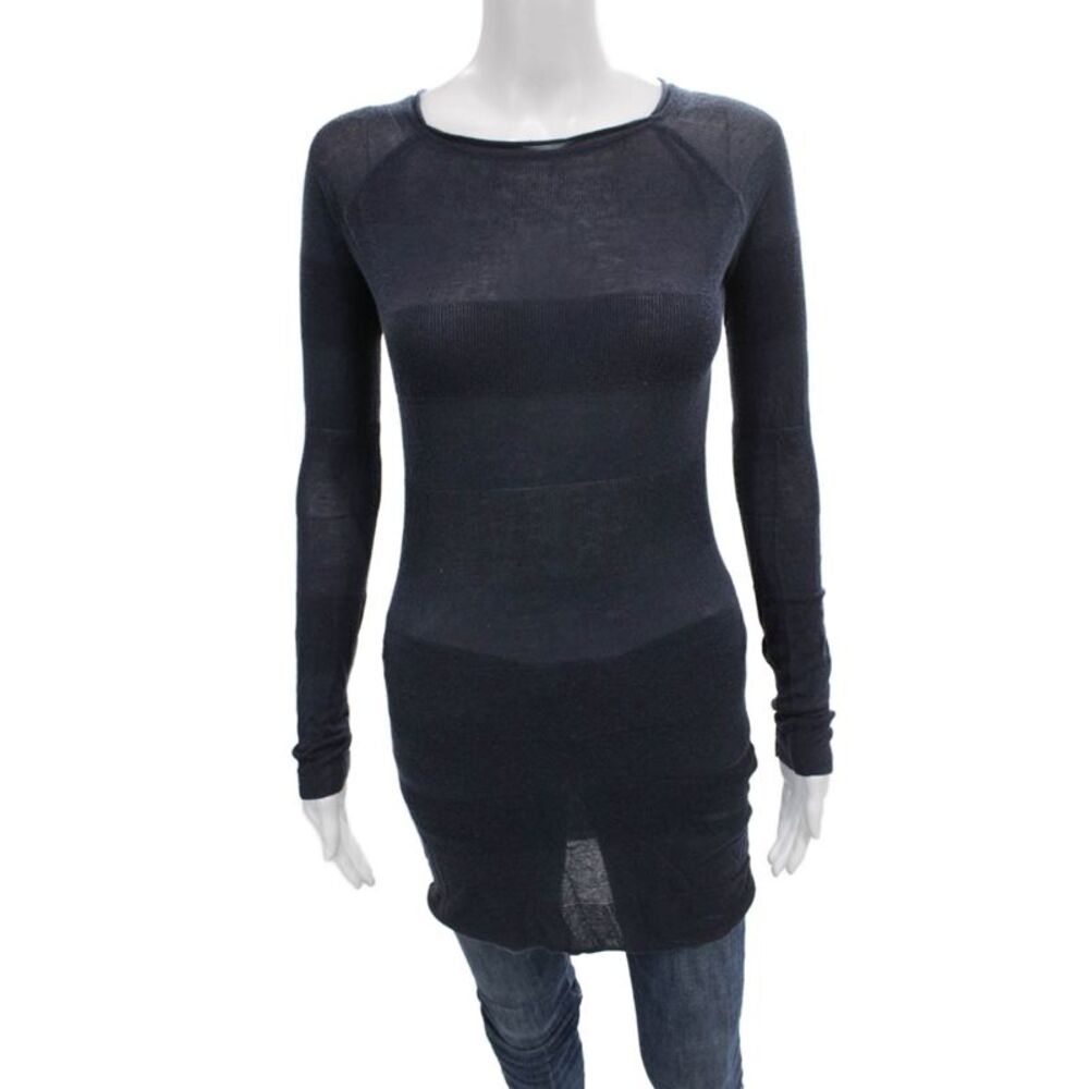 T Alexander Wang Women Tunic Blue Rayon Long Sleeve Round Neck Size XS